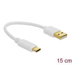 DELOCK USB-A -> USB-C töltőkábel 15cm fehér (85355) (d85355)