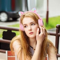 Hoco W27 bluetooth fülhallgató macskafüllel 3.5mm jack, rózsaszín