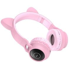 Hoco W27 bluetooth fülhallgató macskafüllel 3.5mm jack, rózsaszín