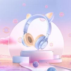 Hoco W36 fülhallgató macskafüllel 3.5mm mini jack, világos kék