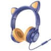 W36 fülhallgató macskafüllel 3.5mm mini jack, sötétkék