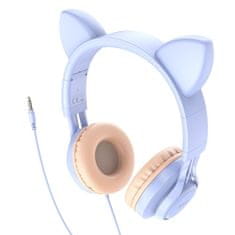 Hoco W36 fülhallgató macskafüllel 3.5mm mini jack, világos kék