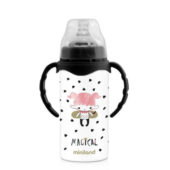 Miniland Baby Rozsdamentes acél termosz Magical cumival, 240ml, fekete-fehér