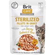 Brit Care Cat kapszula. Filé mártással sterilizált, sós lazaccal és tonhallal 85 g