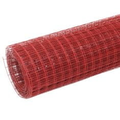 Vidaxl piros PVC-bevonatú acél csirkeháló drótkerítés 25 x 1 m 143665