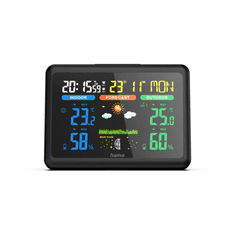 Hama Color, időjárás-állomás, vezeték nélküli érzékelő, színes VA kijelző, tápegység, akkumulátor