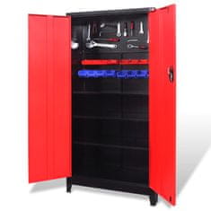 Vidaxl fekete és piros 2 ajtós acél szerszámos szekrény 90x40x180 cm 20158