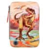 Dino World 3 emeletes tolltartó felszereléssel, Barna T-Rex, pasztell háttér, elillanó hatású