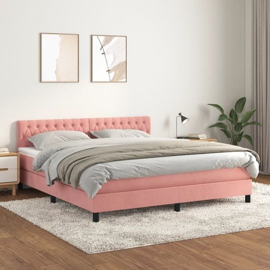 Greatstore rózsaszín bársony rugós ágy matraccal 180x200 cm