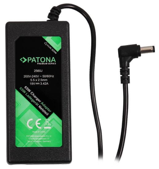 PATONA hálózati adapter ntb/ 19V/3,42A 65W/ csatlakozó 5,5x2,5mm/ ASUS,ACER,HP,.PREMIUM