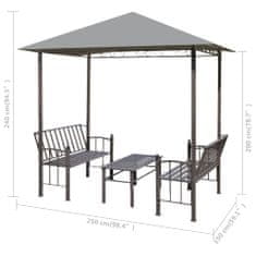 Vidaxl antracitszürke kerti pavilon asztallal és padokkal 2,5x1,5x2,4m 44755