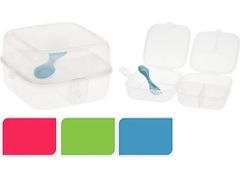 Snack doboz 15,5x15x9,5cm csíptetős záródoboz, műanyag, TRA/kevert színben