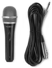 Nedis vezetékes mikrofon/ kardioid/ levehető kábel 5m/ 600 Ohm/ -72 dB/ jack 6,35 mm/ kapcsoló/ fém/ fekete/szürke