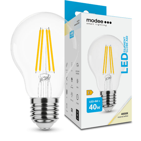 Modee Smart Lighting LED izzószálas gömbizzó E27 4W, semleges fehér (ML-A60F4000K4WE27)