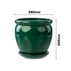 botle Virágcserép üveg zöld virágcserép csészealjjal kerek DxH 280 mm x 305 mm felület fényes kerámia modern csillogás
