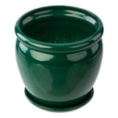 botle Virágcserép üveg zöld virágcserép csészealjjal kerek DxH 280 mm x 305 mm felület fényes kerámia modern csillogás