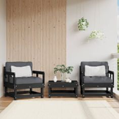 Greatstore 2 db fekete tömör fenyőfa kerti szék párnákkal