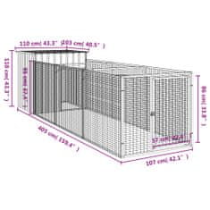 Greatstore világosszürke horganyzott acél kifutós kutyaház 110x405x110 cm