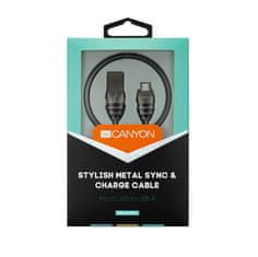 Canyon Töltőkábel micro-USB / USB 2.0, 5V/2A, 3,5 mm átmérőjű, fémfonattal, 1 m, sötétszürke színű