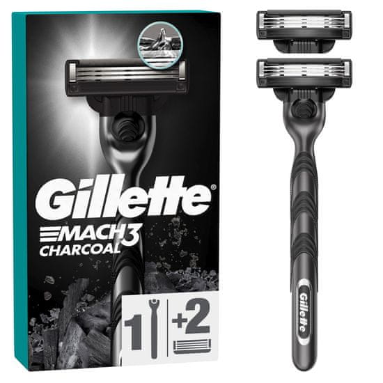 Gillette Mach3 Charcoal Borotva férfiaknak + 2 tartalék borotvafej