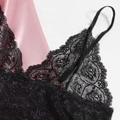 Női hálóruha, 4 részes, fekete és rózsaszín kombináció - LUXESET