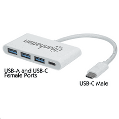 Type-C -> 3db USB 3.0 + 1 db USB Type-C, Power Delivery fehér (163552) (163552)