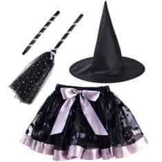 RAMIZ Boszorkány jelmez kalappal és seprűvel fekete-ezüst színben 3-6 éves korig