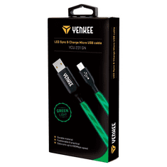Yenkee YCU 231 GN MicroUSB adat- és töltőkábel zöld LED világítással (YCU 231 GN)