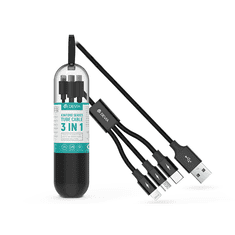Devia USB-A - USB Type-C / Lightning / micro USB adat- és töltőkábel 1,2 m-es vezetékkel - Kintone Series Tube Cable 3in1 - 10W - fekete (ST331121)