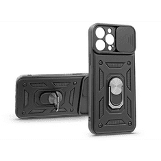 Haffner Apple iPhone 13 Pro Max ütésálló hátlap gyűrűvel és kameravédővel - Slide Armor - fekete (PT-6757)