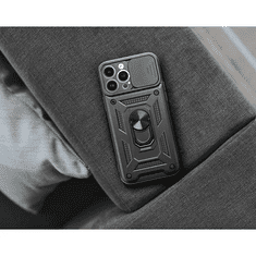 Apple iPhone 13 Pro ütésálló hátlap gyűrűvel és kameravédővel - Slide Armor - fekete