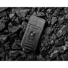 Haffner Apple iPhone 13 Pro ütésálló hátlap gyűrűvel és kameravédővel - Slide Armor - fekete (PT-6685)