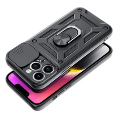Apple iPhone 13 Pro ütésálló hátlap gyűrűvel és kameravédővel - Slide Armor - fekete