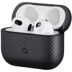 Pitaka Bluetooth fülhallgató töltőtok tartó, műanyag tok, vezeték nélküli töltés támogatás, Apple AirPods 3 kompatibilis, karbon minta, MagEz Case, fekete (XP125761)