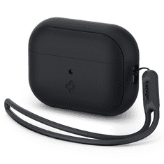 Bluetooth fülhallgató töltőtok tartó, szilikon, csuklópánt, Apple AirPods Pro 2 kompatibilis, Spigen Silicone Fit, fekete