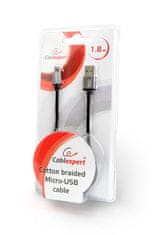CABLEXPERT USB A hím/Mikro USB hím 2.0 kábel, 1,8 m, fonott, fekete, buborékcsomagolásban