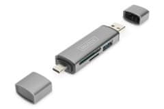 Digitus kettős OTG kártyaolvasó (USB-C + USB 3.0) 1x SD, 1x MicroSD, 1x USB 3.0, szürke