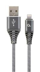 Gembird Lightning 8 tűs (M) USB 2.0 (M) töltőkábel, prémium, fonott, fém csatlakozók, 2 m, szürke-ezüst színű