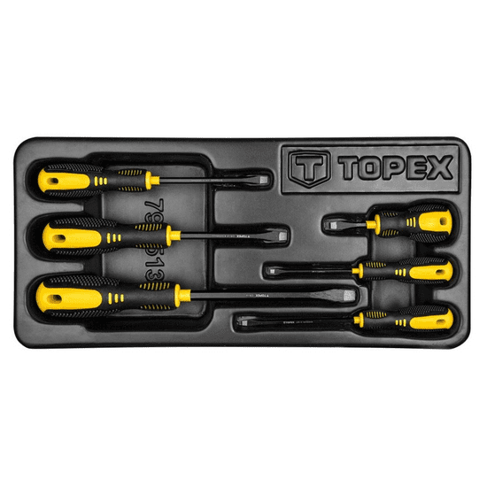 Topex csavarhúzó készlet lapos 6db, műhelykocsitálcával (79R513) (79R513)
