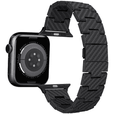 Pitaka Apple Watch 1-6, SE (42 / 44 mm) / Watch 7-8 (45 mm) / Watch Ultra (49 mm), Fém pótszíj, mágneses zár, karbon minta, Carbon Fiber Watch Band Classic, fekete (XP122317)