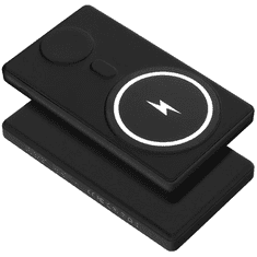 TokShop Külső akkumulátor 3in1, 5000 mAh, Okostelefonhoz és TabletPC-hez, USB Type-C, 3 készülék töltésére alkalmas, Vezeték nélküli töltővel, Magsafe kompabitilis, N66, fekete (138577)