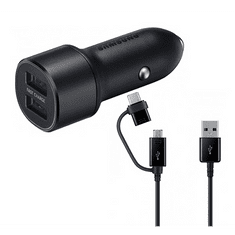 SAMSUNG autós töltő 2 USB aljzat (5V / 2000mA, 15W, gyorstöltés támogatás, LED + Type-C / microUSB kábel) FEKETE (EP-L1100WBEG) (EP-L1100WBEG)