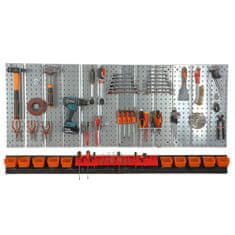 botle Fali polc 156x72 cm Fém tárolórendszer szerszámtartókkal és 10 rakodódobozzal, 80 x 115 x 60 mm szín: narancssárga