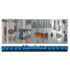 botle Fali polc 156x72 cm Fém tárolórendszer szerszámtartókkal és 10 rakodódobozzal, 80 x 115 x 60 mm szín: kék