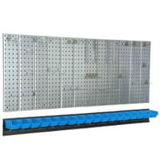 botle Fali polc 156x72 cm Fém tárolórendszer szerszámtartókkal és 18 rakodódobozzal, 80 x 115 x 60 mm szín: kék