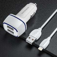 Borofone Borofone autós töltő - 2x USB - 2,4A s 1m lightning kábelle - Fehér