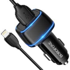 Borofone Borofone autós töltő - 2x USB - 2,4A s 1m lightning kábelle - Fehér