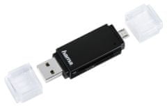 Hama memóriakártya olvasó Basic USB 2.0/mikro USB OTG/ SD/microSD/ fekete