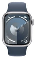 Apple Watch Series 9, 45mm, Silver, Storm Blue Sport Band - M/L (MR9E3QC/A)