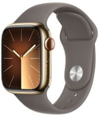 Apple Watch Series 9, Cellular, 41mm, Gold Stainless Steel, Clay Sport Band - S/M (MRJ53QC/A)
